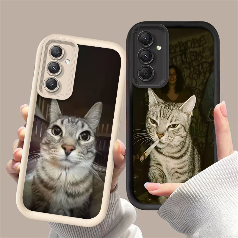 Phone Cases For Samsung A14 - 流行の猫が喫煙しているデザインのスマホケース Samsung Galaxy A54 A05 A05S