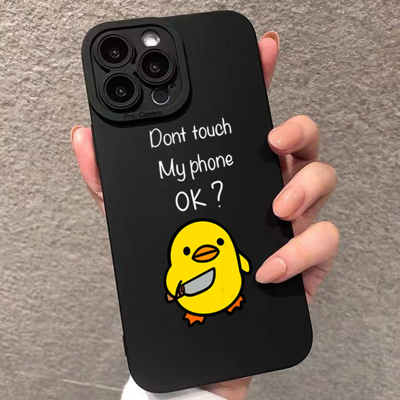 Phone Cases Amazon - かわいいミニマリスト風カートゥーンダックシリコン製iPhoneケース iPhone 17、iPhone 16 Pro Max、16E、15、14、13、12、11、XS、X、XR、7、8