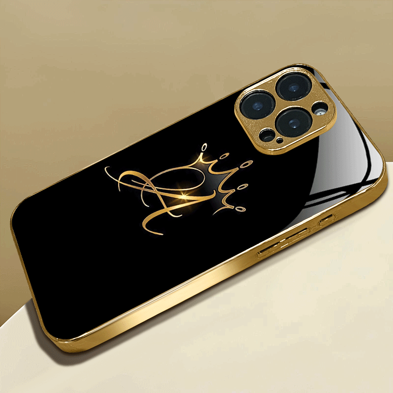 Monogram Custom Case - ノーブルゴールデンクラウンモノグラムハードケース iPhone用、黒背景に輝くイニシャル文字Aクラウンロゴ光沢電話カバー