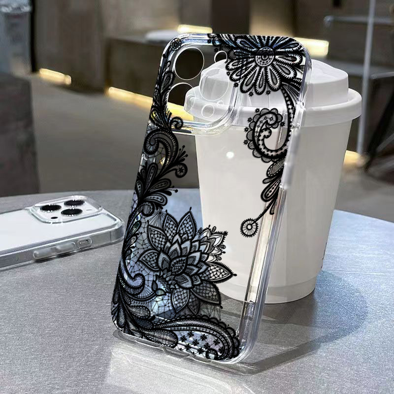 Phone Cases Xiaomi - トレンディな黒レースの花柄スマホケース Xiaomi Poco X5 X3 Pro