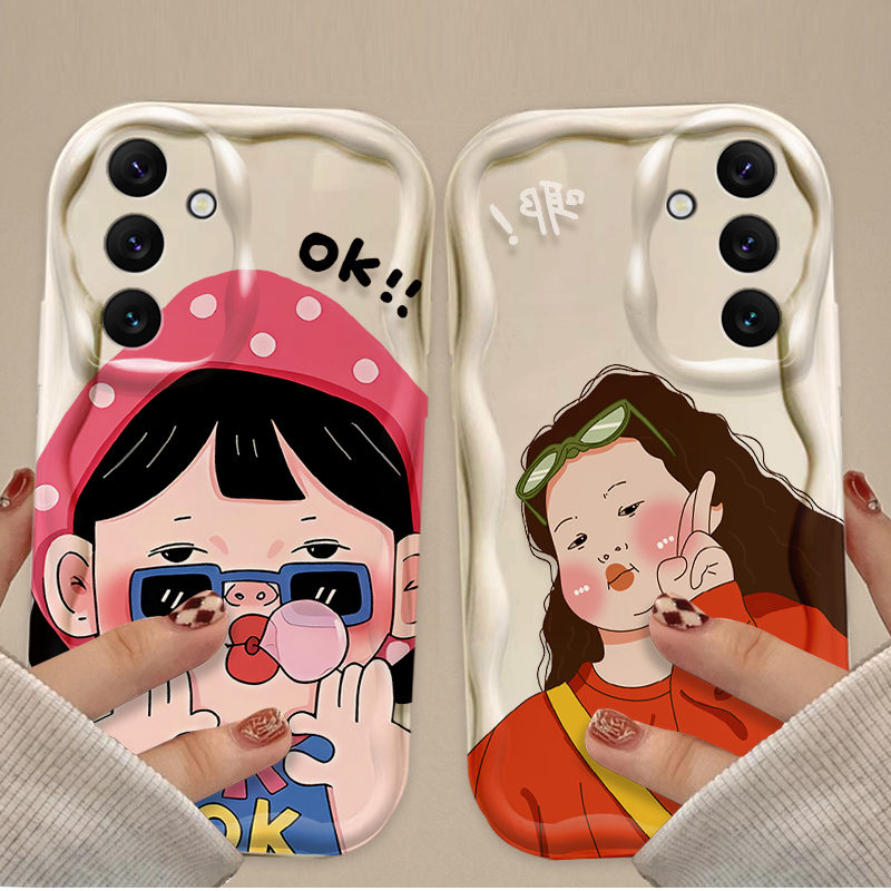 Phone Cases For Samsung A14 - 面白い男の子 可愛い女の子 波 ソフトフォンケース Samsung Galaxy