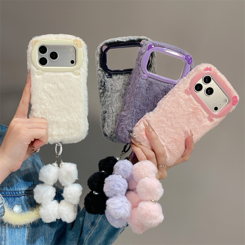 Phone Cases Amazon - 高級感のある無地のファー素材のプラッシュフォンケース iPhone 17 Air 16 15