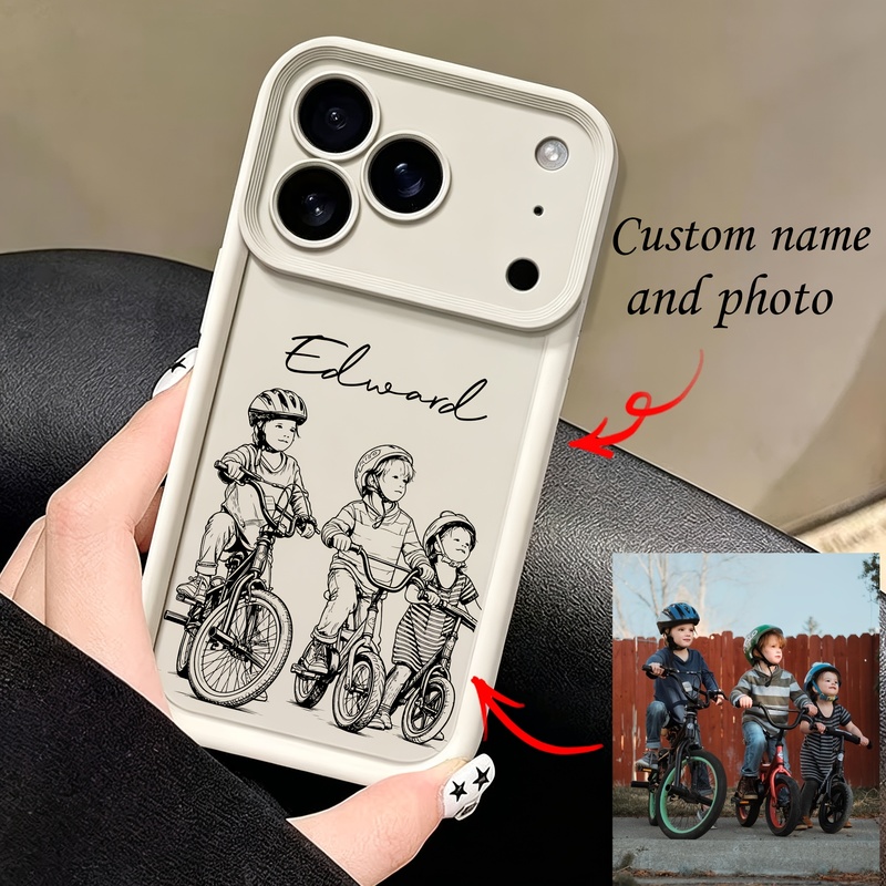 Phone Cases Personalised - パーソナライズされたカスタムDIY名入れ漫画パターンスケッチ、家族、カップル、ペットデザインのiPhone 13 14 15 16 17