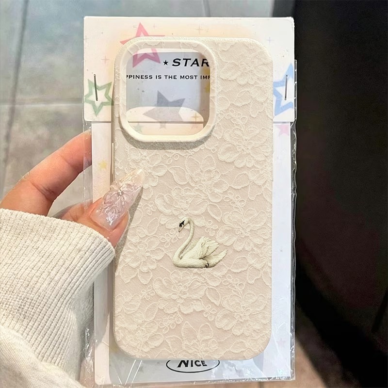 Phone Cases Amazon - レーススワン柄ライチテクスチャスマホケース iPhone 17 16 15 Pro