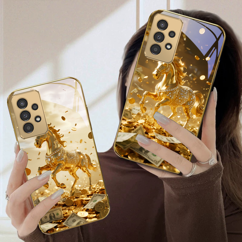 Phone Cases For Samsung A14 - 素敵な金色の馬のデザインのSamsung A50 A51 A52 A53 A54