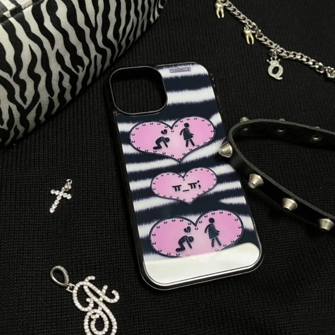 ニッチな個性派ブラック＆ピンクのラブY2Kストライプ柄スマホ - Phone Cases Personalised のレビューと価格