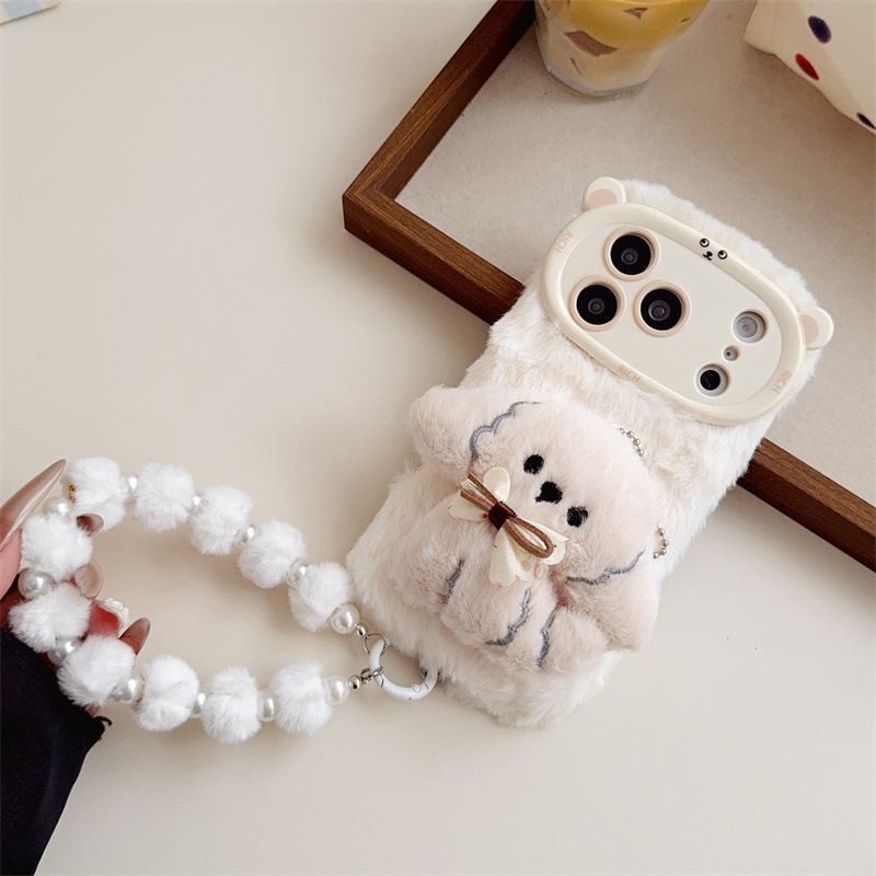 3D漫画風リボン付き子犬のふわふわぬいぐるみスマホケース i - Phone Cases Amazon のレビューと価格