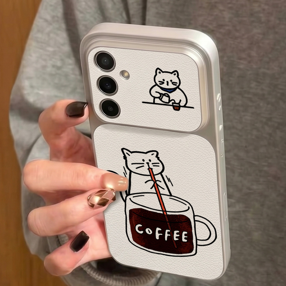 コーヒーと可愛い猫柄のスマホケース Samsung S26  - Phone Cases For Samsung A14 のレビューと価格