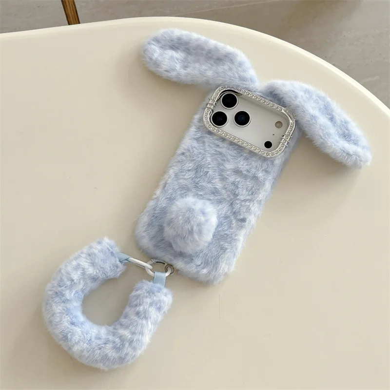 かわいい漫画風のヒョウ柄うさぎ耳付きふわふわぬいぐるみケース - Cute Cartoon Case のレビューと価格