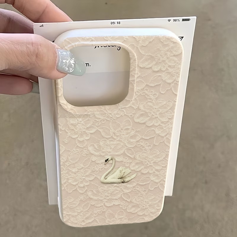 レーススワン柄ライチテクスチャスマホケース iPhone 1 - Phone Cases Amazon のレビューと価格