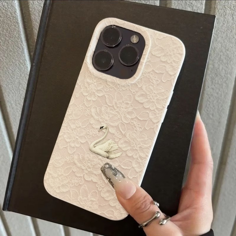 レーススワン柄ライチテクスチャスマホケース iPhone 1 - Phone Cases Amazon のレビューと価格