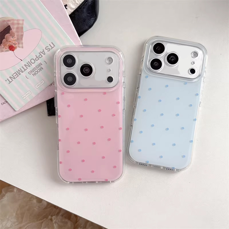 韓国風 シンプル ブルー ピンク 水玉模様 漫画風 スマホケ - Cute Cartoon Case のレビューと価格