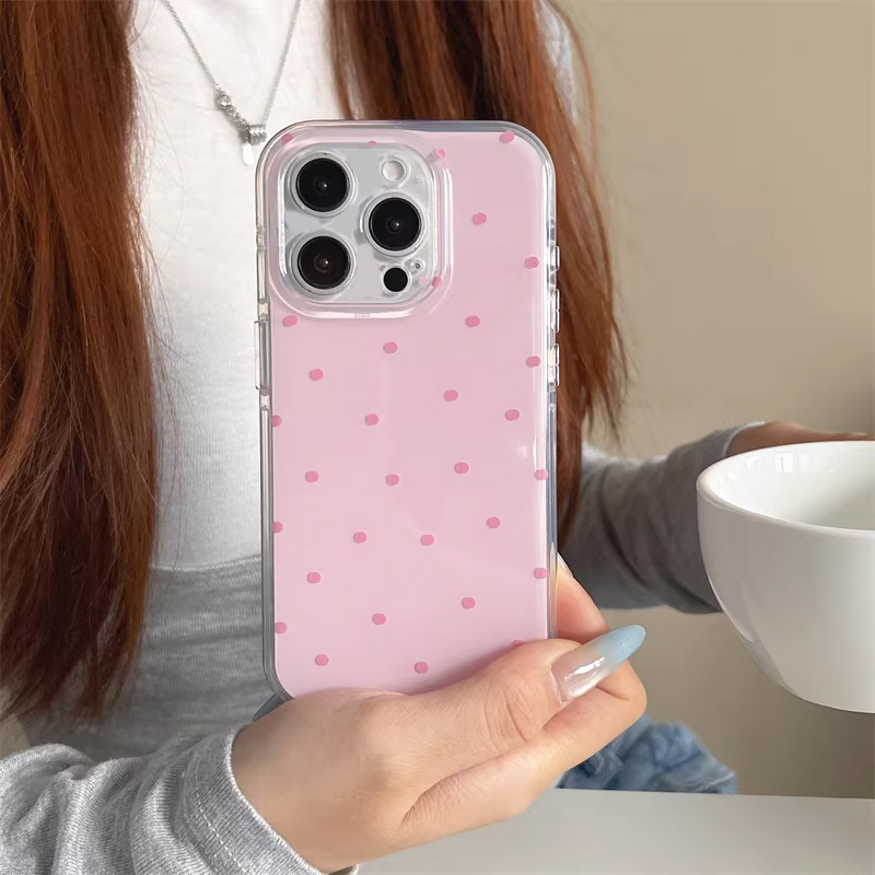 韓国風 シンプル ブルー ピンク 水玉模様 漫画風 スマホケ - Cute Cartoon Case のレビューと価格