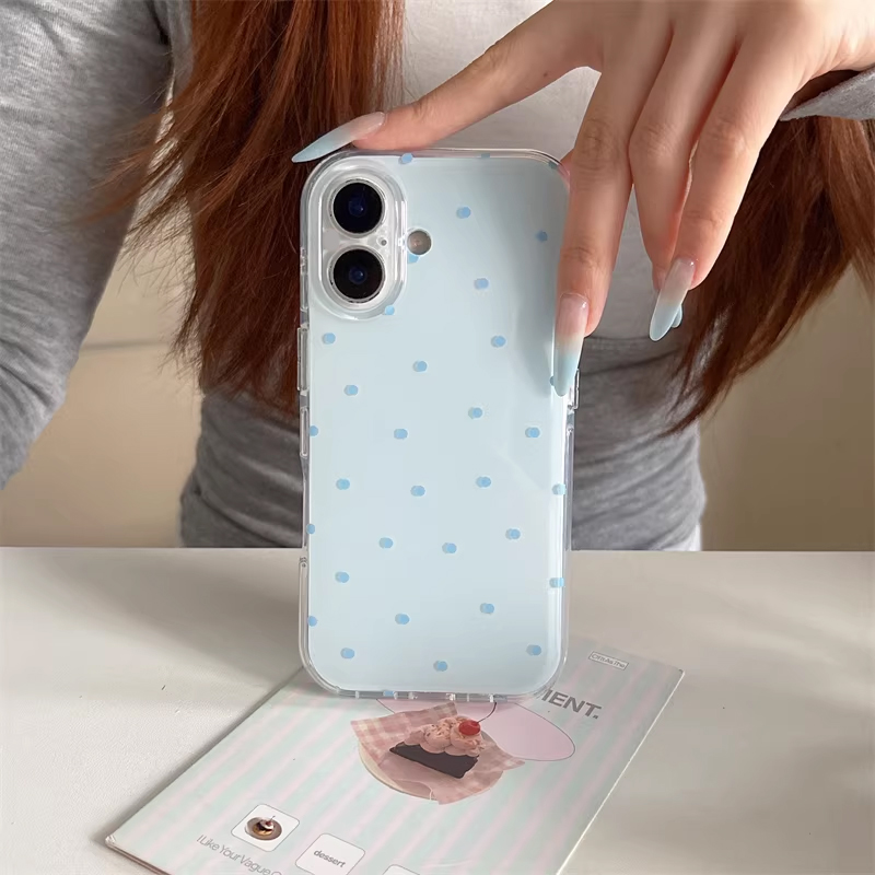 韓国風 シンプル ブルー ピンク 水玉模様 漫画風 スマホケ - Cute Cartoon Case のレビューと価格