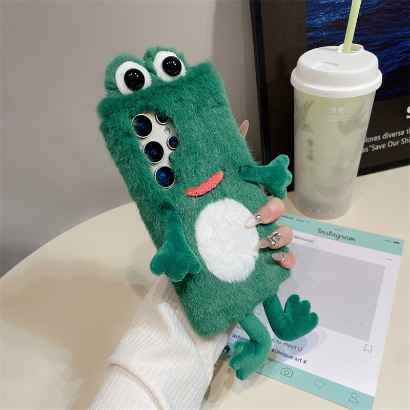 ぬいぐるみカエルのスマホケース、かわいい緑色の動物3Dソフト - Phone Cases Samsung S25 のレビューと価格